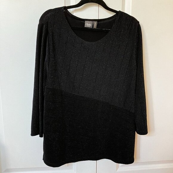 Chico’s Travelers Stripe Sparkling Black Womens Size 3 Tunic Blouse Top - Picture 3 of 5